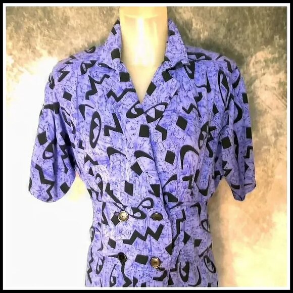 Plus Size 40s Style Rayon Dress with Dolman Sleeves VFG 80s Vintage - Picture 5 of 15